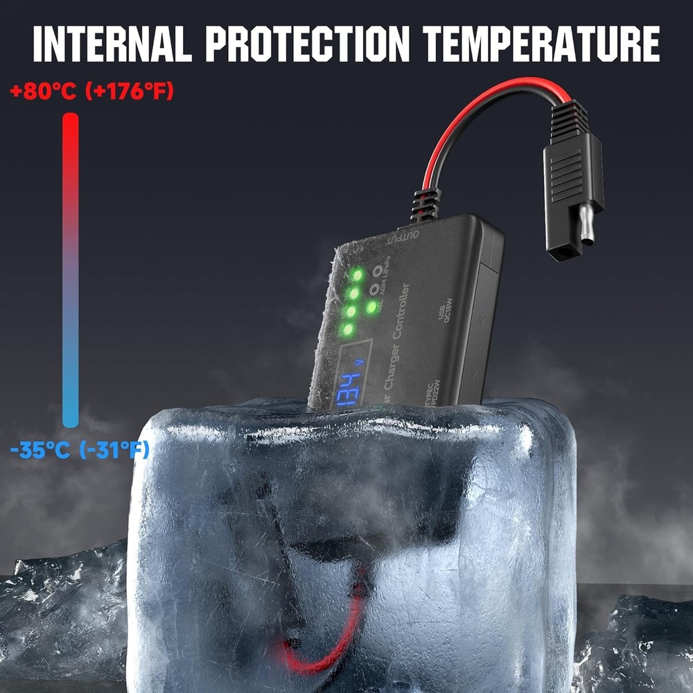 Solar Charge Controller 12V 10A Type-C USB for Solar Panel Gel, AGM LiFePO4