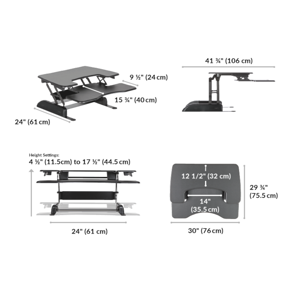 Vari VariDesk Pro Plus 30" Adjustable Height Standing Desk Converter - Black II