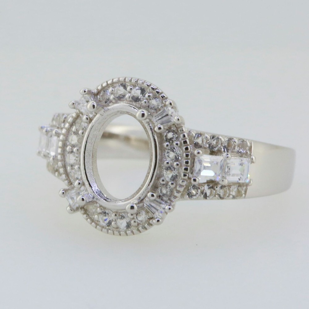 Sterling Silver Semi Mount Ring Setting Oval OV 9X7mm White Topaz