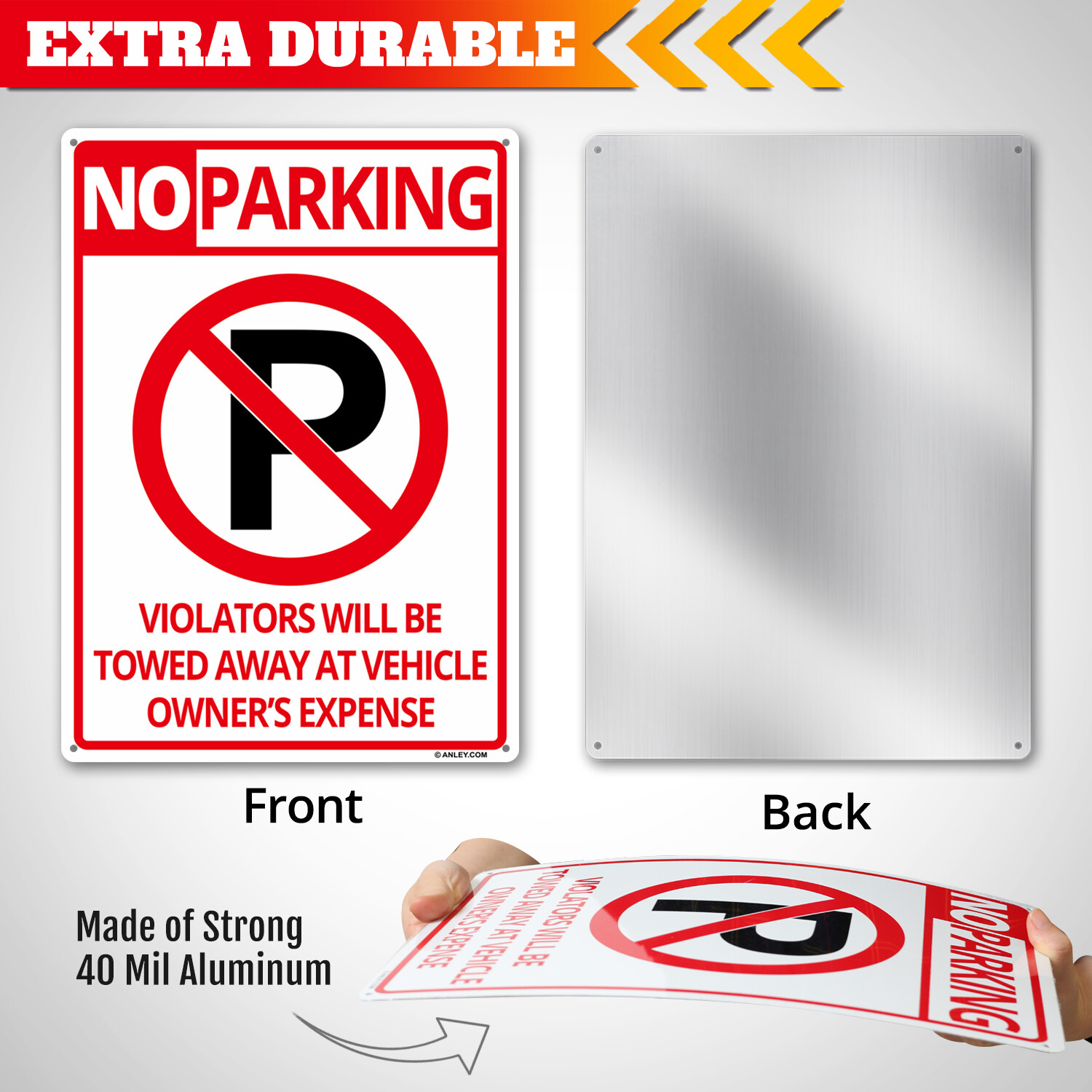 Anley 2 Pack No Parking Sign - Rust-Free Weatherproof Aluminum Warning Signs