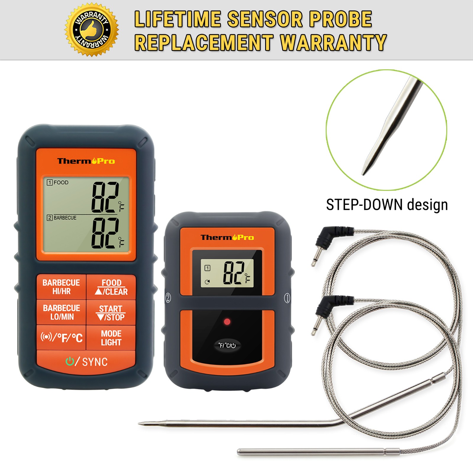 ThermoPro TP-08S Wireless Meat Thermometer Long Range Dual Probe Backlit Display