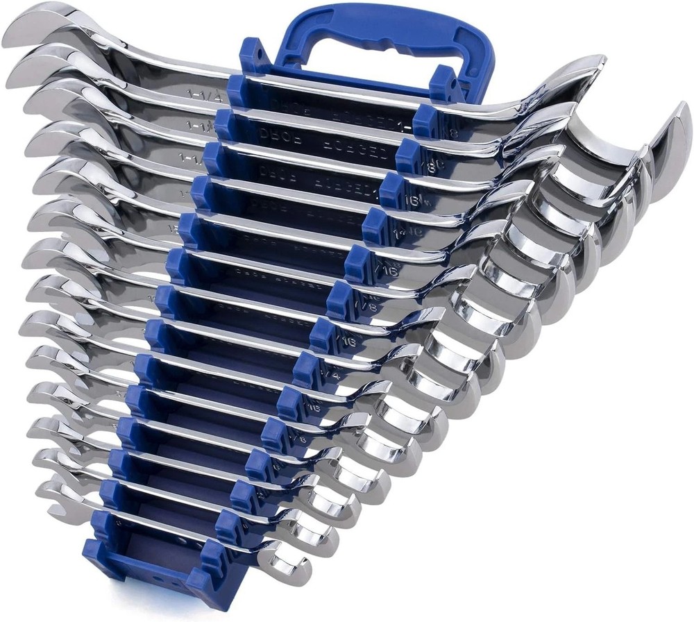 14-Piece Angle Head Open End Wrench Set, Chrome Vanadium Steel | Include Sta...