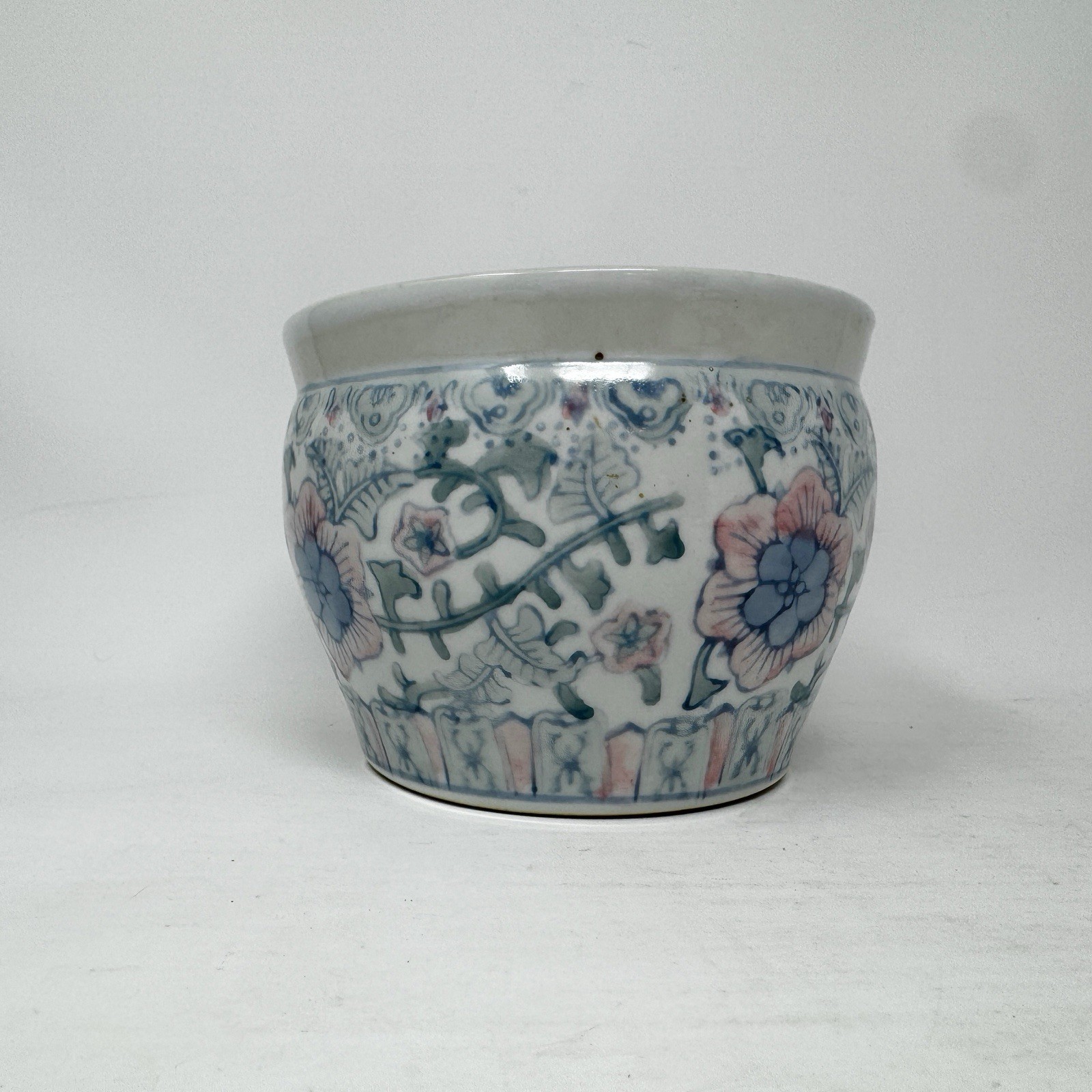 Vintage Chinese Jardiniere Pot Blue Pink White Planter Vase Fish Bowl Floral