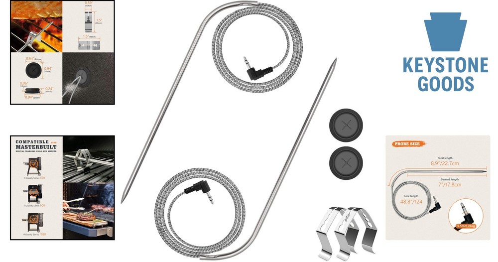 2-Pack Masterbuilt Compatible Meat Probe Set with Clips & Waterproof Design