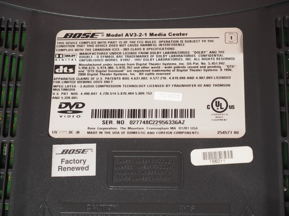 Bose 3·2·1 2.1 Channel Home Entertainment System Graphite Please Read