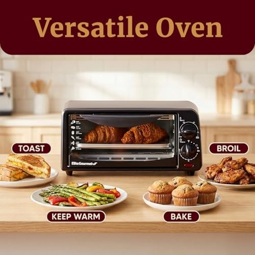 Compact 2-Slice Toaster Oven with Timer & Adjustable Temp - Bake, Broil, Toast