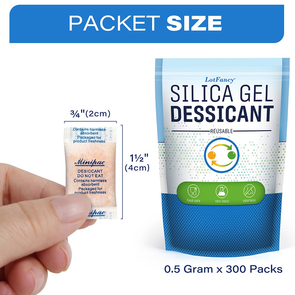 300 Packs 0.5 Gram Silica Gel Packets Desiccant Beads Dryer Moisture Absorber