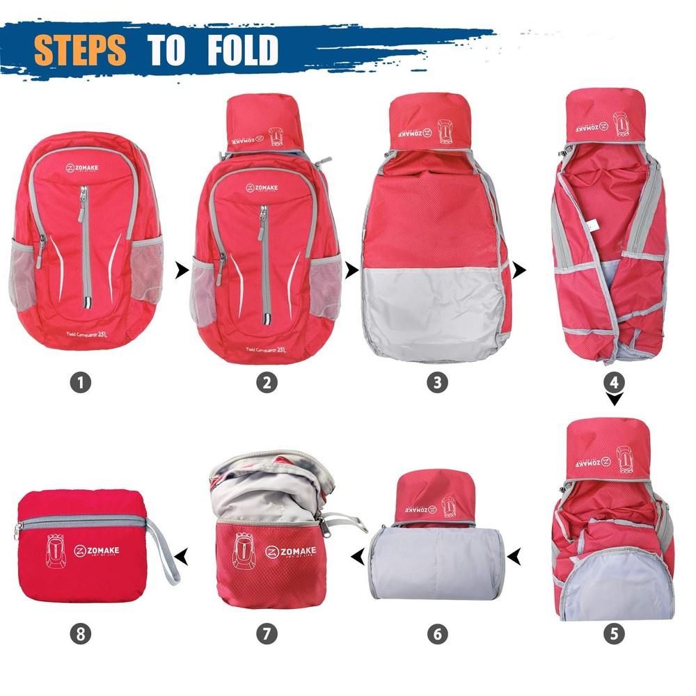 25L Red Ultra Lightweight Packable Backpack Foldable Water Resistant Hiking