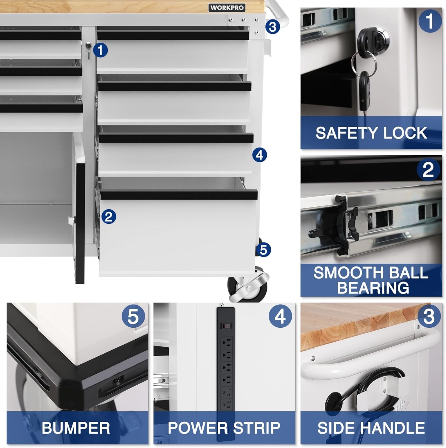 WORKPRO 62" 7-Drawers Rolling Tool Chest Heavy Duty Mobile Tool Storage Cabinets