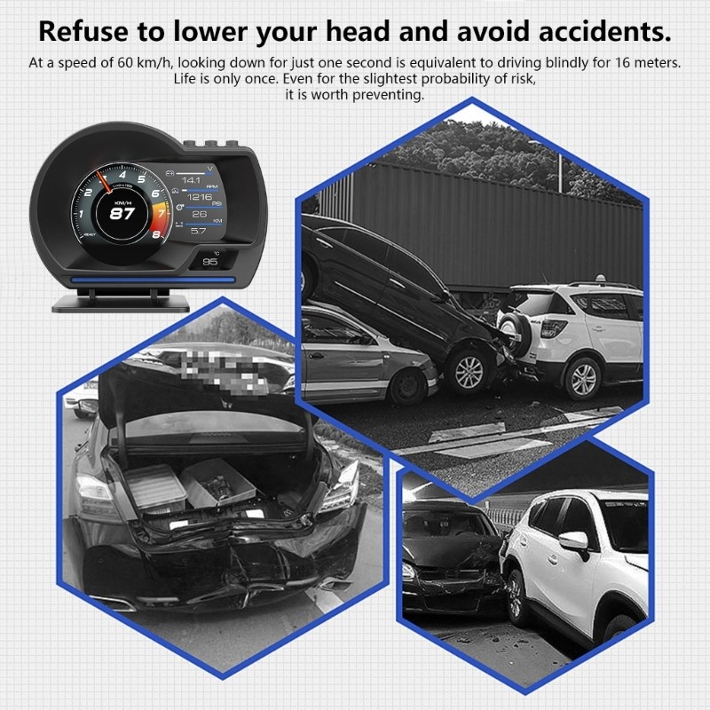 Automotive HUD Projector Speedometer OBD2 Data Analysis Warning Light Function