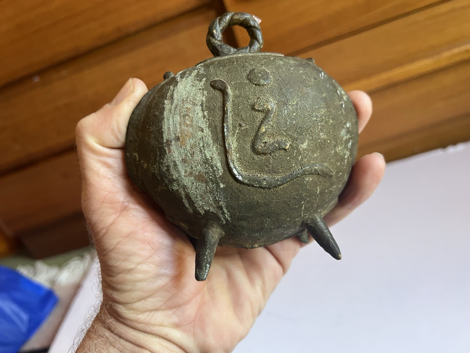 Vintage Oriental Brass Bell Cow Elephant Legs Inscribed