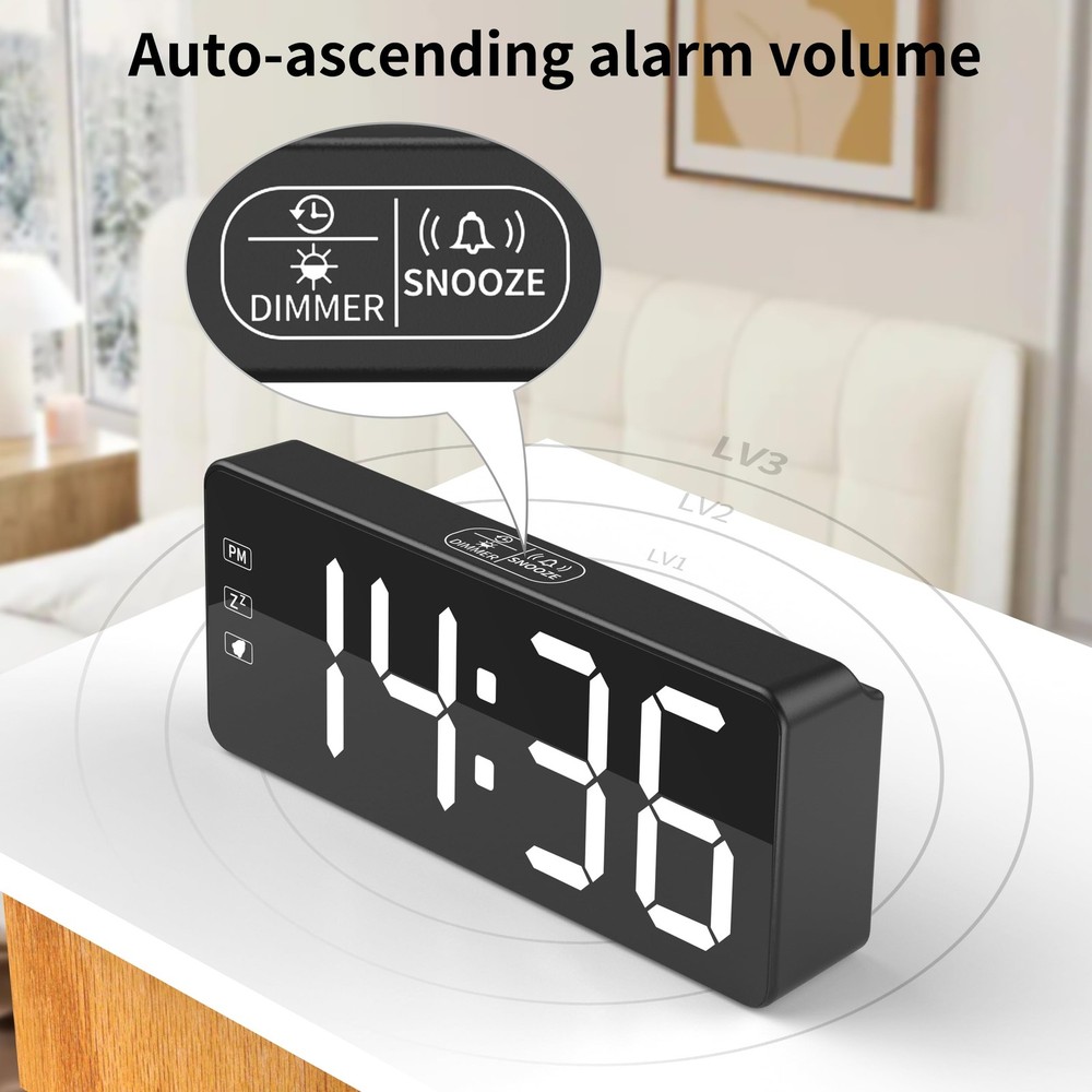 Bedside Clock with Oversized Buttons, 2.4'' LED Digits Display, 24H Memory & ...