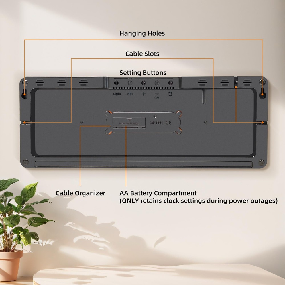 17.5” Digital Wall Clock, LED Display with Time, Date, Month, Temperature