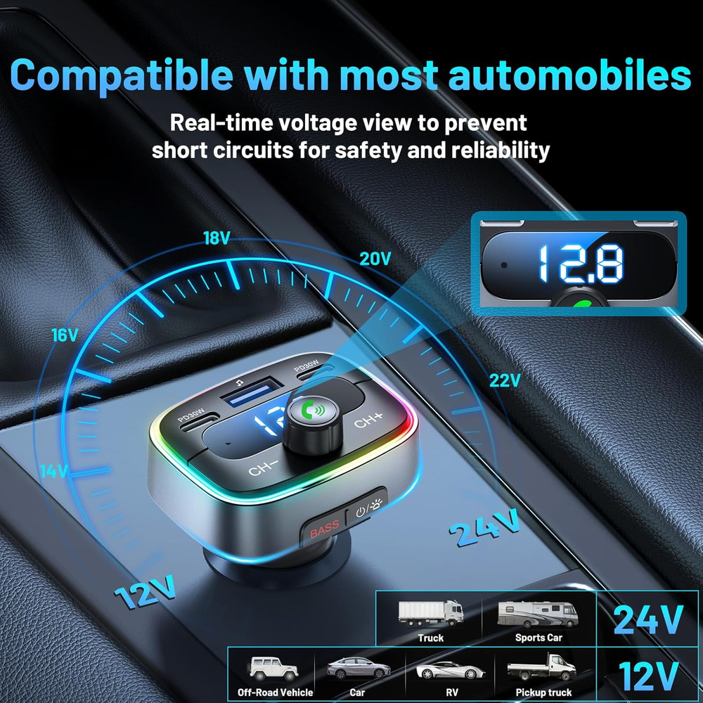 Bluetooth 5.4 Car Adapter 60W Charging USB Bluetooth Adapter for Car,Wireless Fm