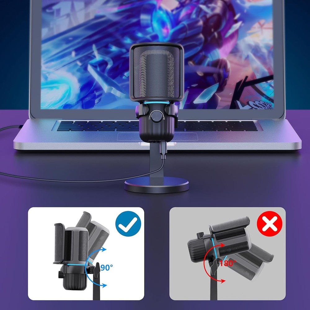 Professional Streaming Microphone with Built-in Headphone Jack & Volume Control