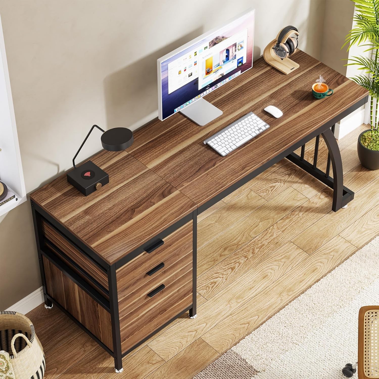 Computer Desk with 3 Drawers 59-Inch PC Desk with Reversible Drawers Industrial