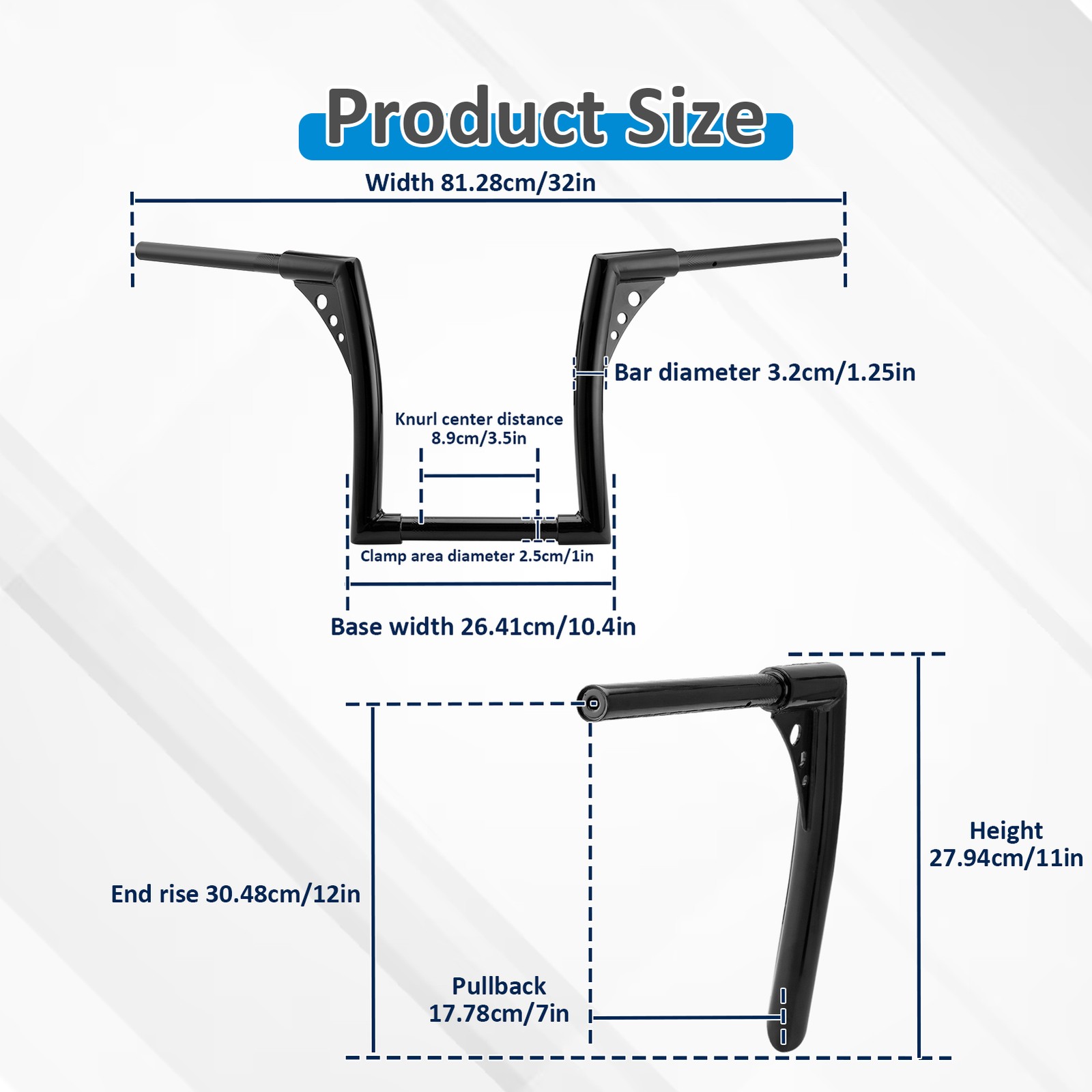 12" Rise 6" Pullback Black Bagger Bar-Sharp Handlebar for Indian Scout 2015-2024