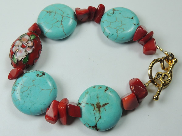 Handcrafted Cloisonne Turquoise Howlite Bracelet Statement