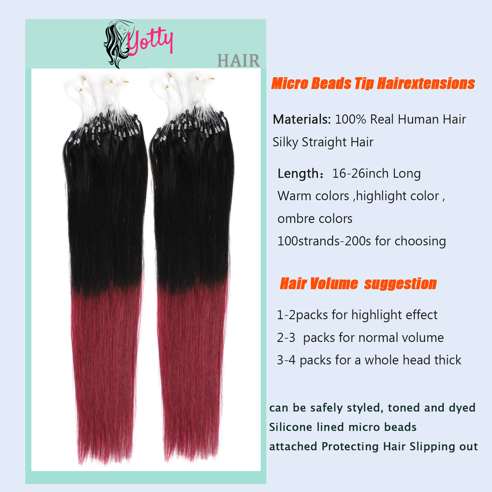 Micro Ring Loop Tip Remy Human Hair Extensions Straight Micro Beads Link Hair US