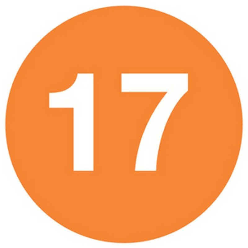 3" Diameter Number 17 Circle Labels (500 per Roll)