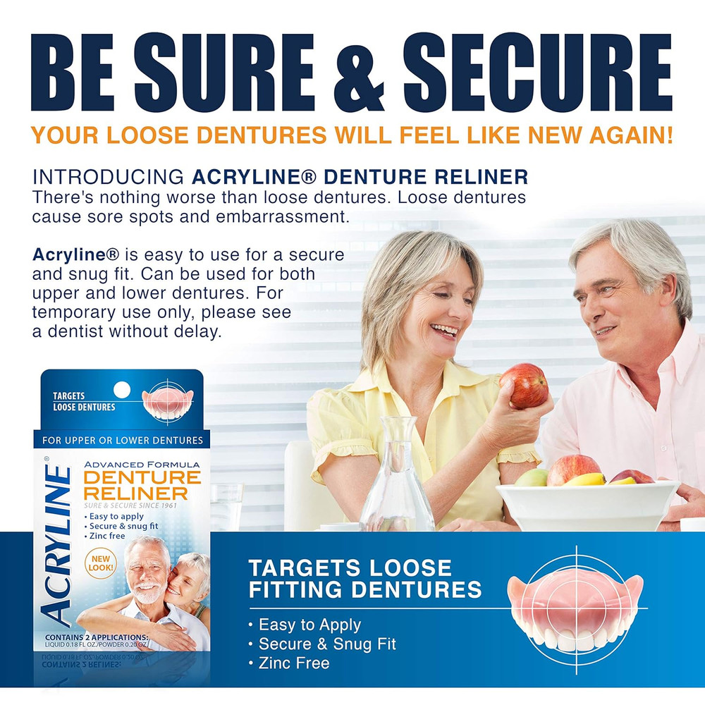 Advanced Formula Denture Reliner - Refit and Tighten Dentures/For Both Upper & L