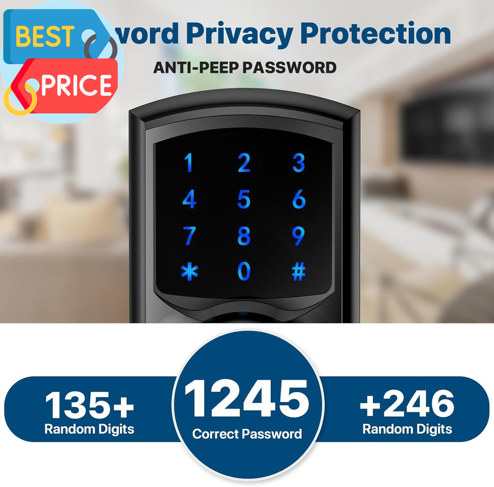 Keyless Entry Door Lock with Code, Keypad Door Lock with Handle, Touchscreen Doo