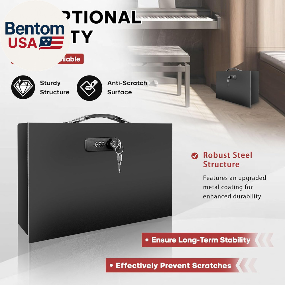 Fireproof Lock Box with Key and Combination Lock, Fire Safe Document Box, Portab