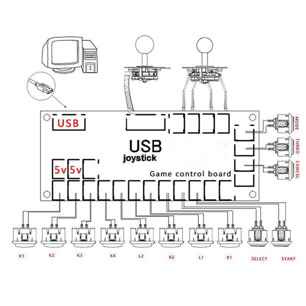 Quimat Zero Delay Arcade USB Encoder Board to Joystick for Mame Jamma Other PC D