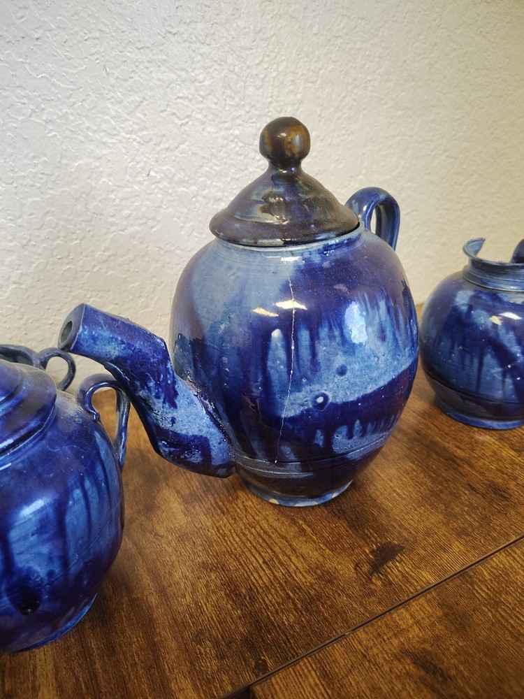 Handmade Blue Glazed Pottery Tea Set