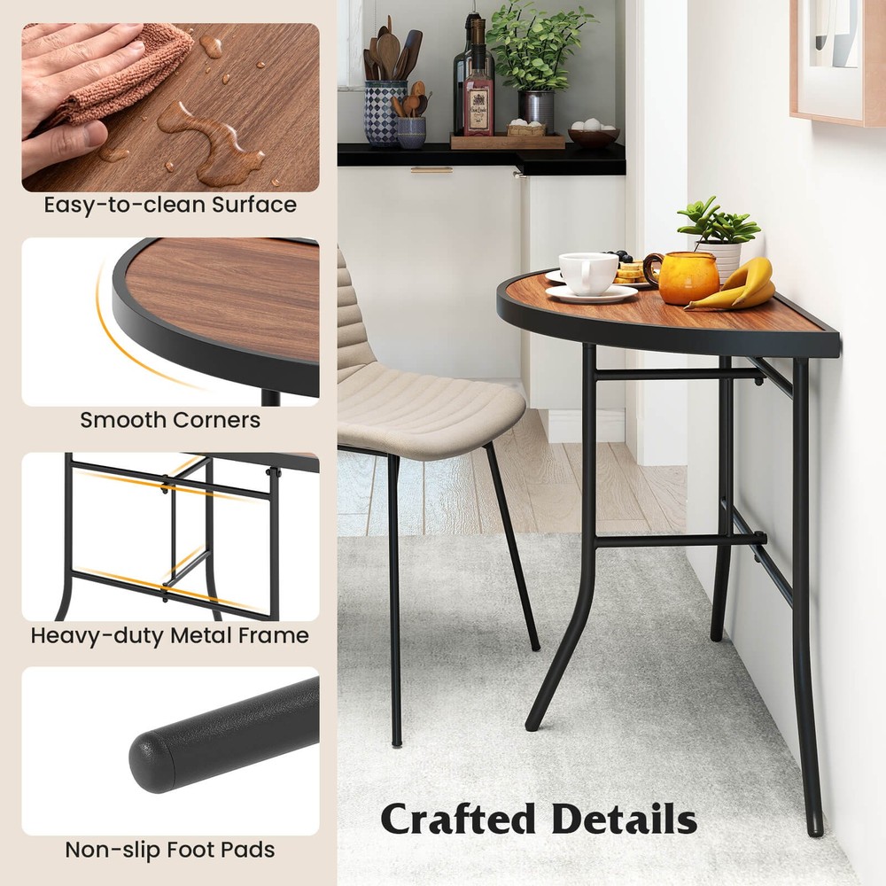 2PCS Half-Round Folding Event Table Foldable Banquet Table w/ Metal Frame Brown
