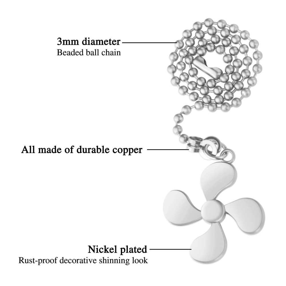 2 PCS Ceiling Fan Pull Chain Extension, Silver 12 Inches Pull Chains, Decorat...