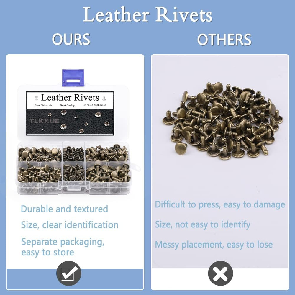 240 Sets Rivets for Leather, Leather Rivets 3 Sizes Leather Double Cap Rivets fo