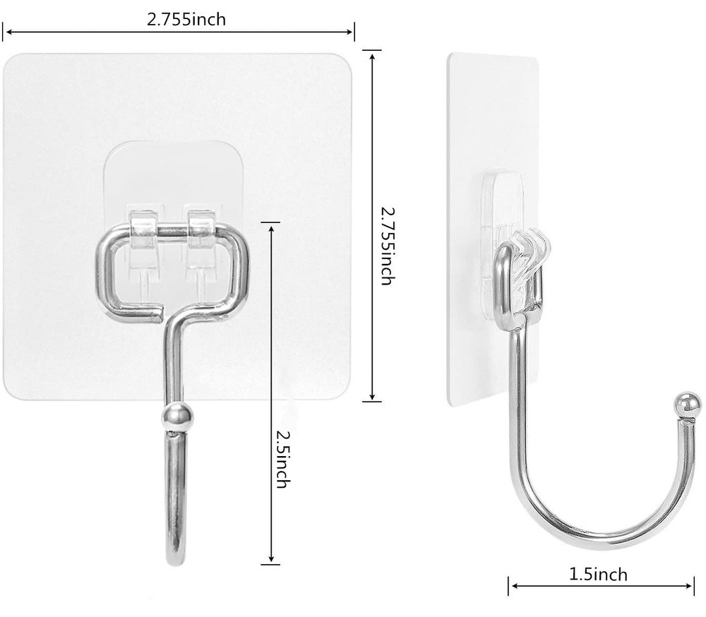 Large Adhesive Hooks 22Ib(Max),Waterproof and Rustproof Large, Transparent