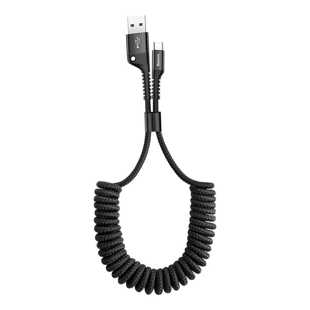 Baseus USB Type C Cable for Car, Retractable Cable(3FT) Curly 3.3ft, Black