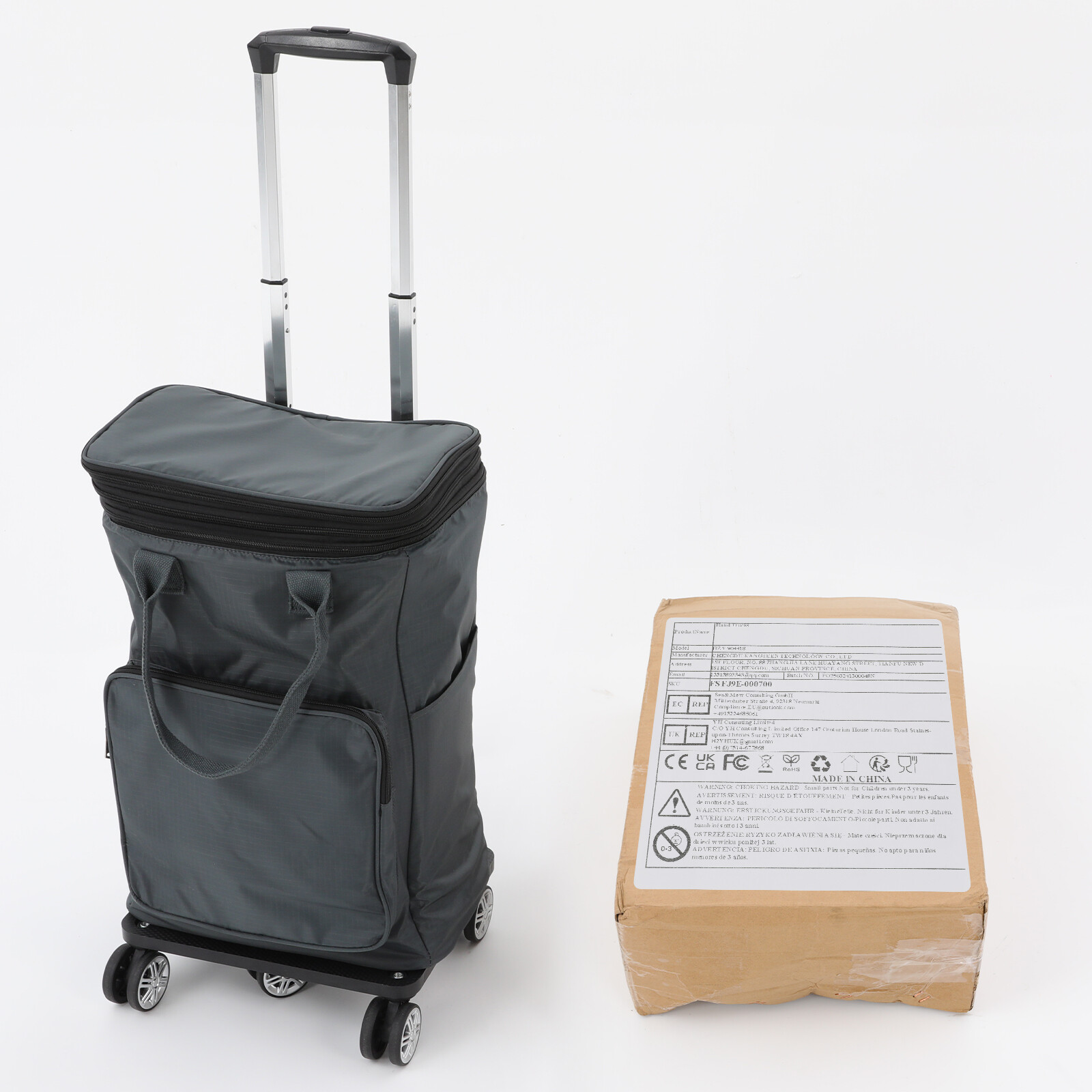 Foldable Trolley Shopping Cart with Telescopic Handle & Waterproof Bag - Gray