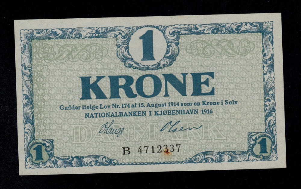 DENMARK  1  KRONE  1916    PICK # 12b  AU-UNC.