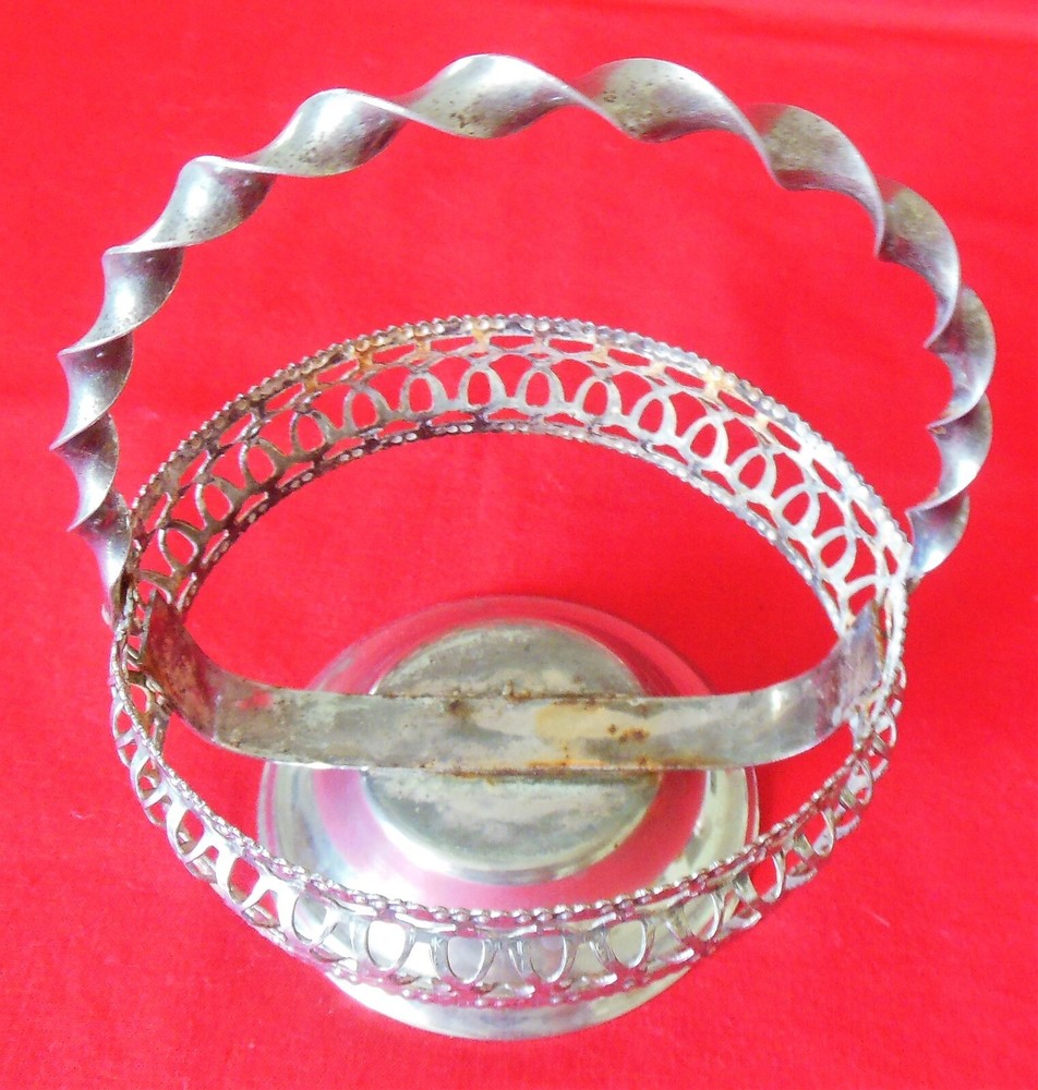 Silverplate & Clear Glass Condiment Caddy Server Basket England