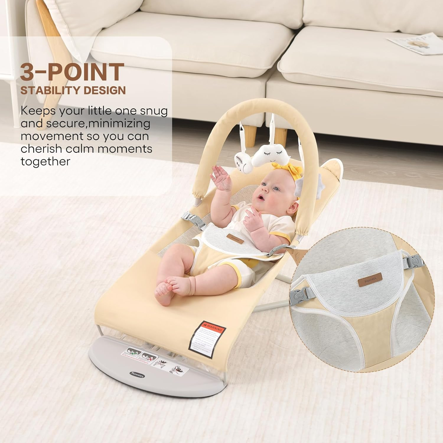 Baby Bouncer - Foldable Infant Bouncer Seat with 3 Adjustable Heights for 0-18 M