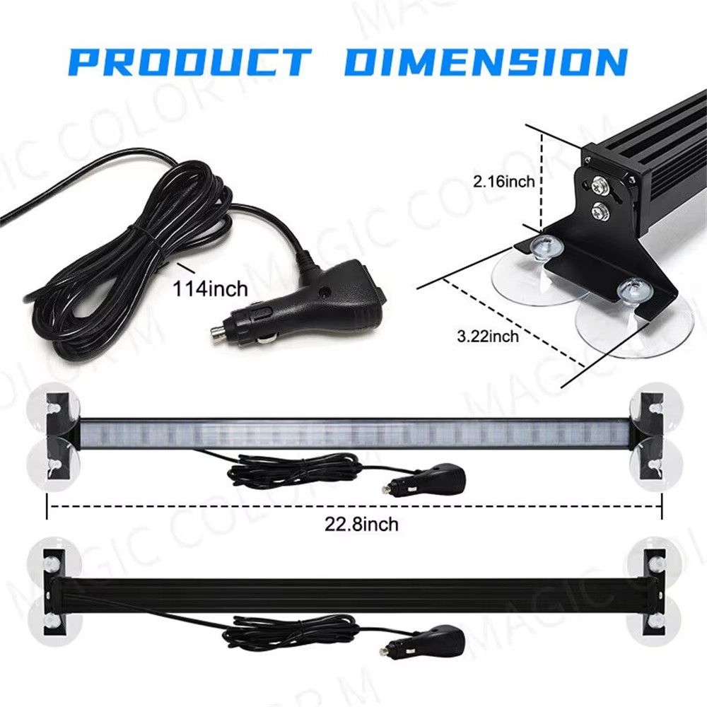 22.8 InLED Strobe Light Bicolor Led Windshield Emergency Warning Traffic Advisor