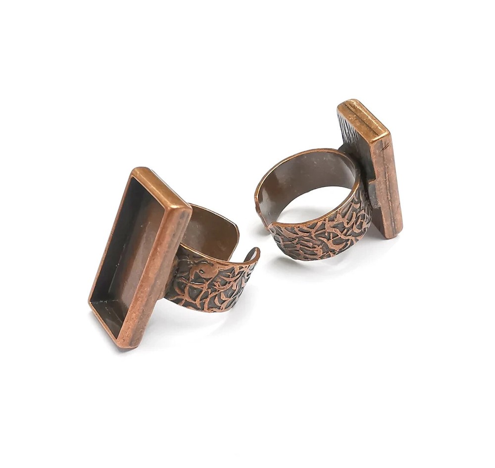 Rectangle Antique Copper Ring Blank Settings, Cabochon Mounting 25x10mm Blank