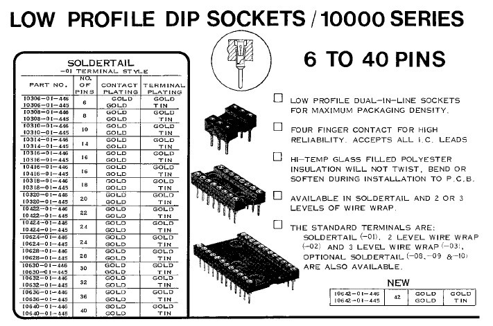 4 Pcs, IC SOCKET, 18 PIN DIP SOCKET, ELECTRONIC MOLDING CORP, EMC, 10318-01-445