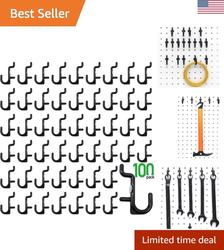 Pegboard Hooks Kit Pegboard J Hook Assortment 100PK Black Peg Hooks