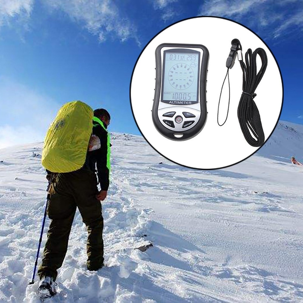 8In 1 Portable Camping Altimeter Barometer Digital Compass Barometer Thermometer