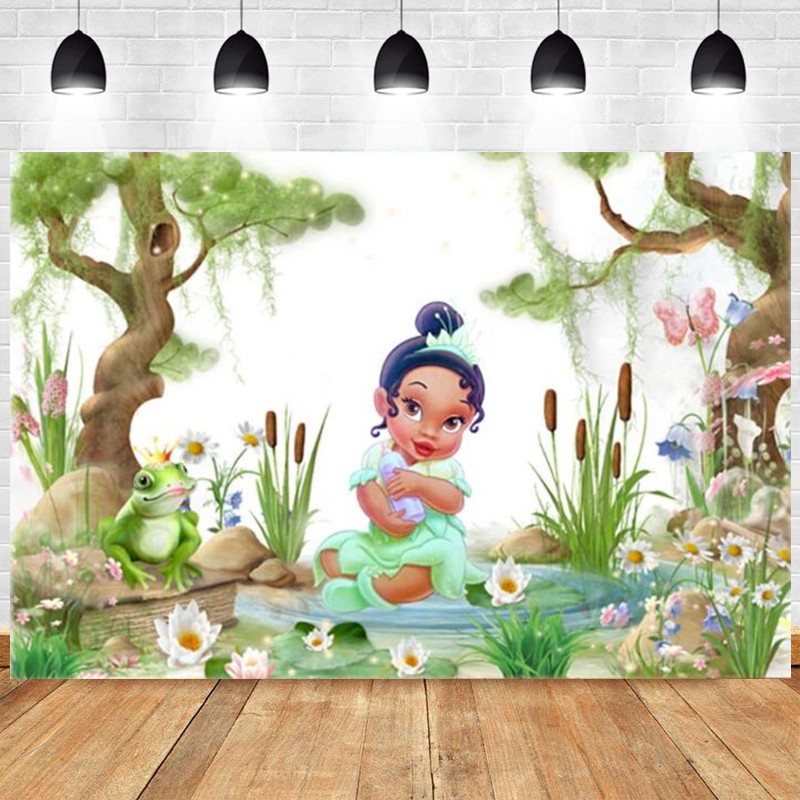Princess Tiana Frog Backdrop Baby Shower Birthday Party Custom Background Fabric