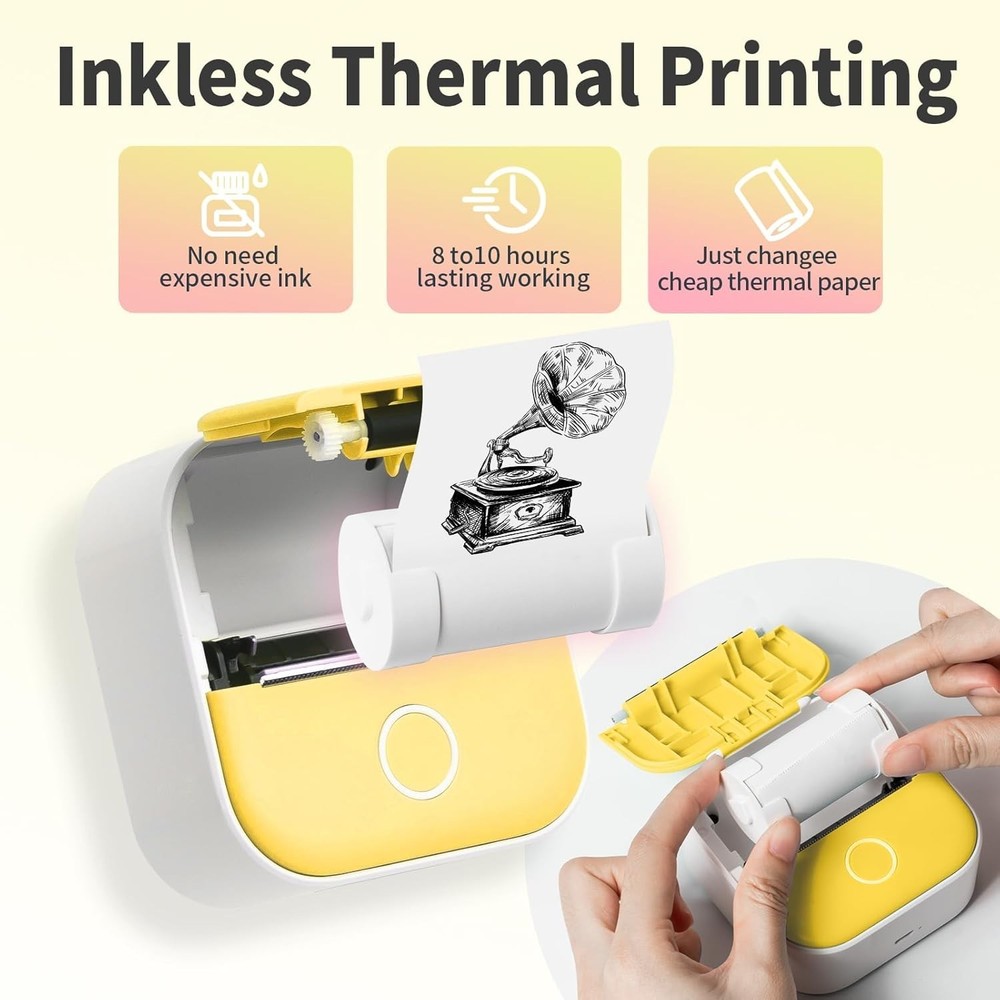 T02 Mini Sticker Printer Bluetooth Thermal Inkless Portable with Roll Paper