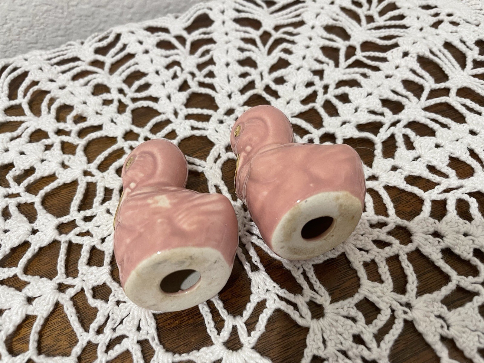 Vintage Pink and Gold Duck Salt and Pepper Shaker Set of 2