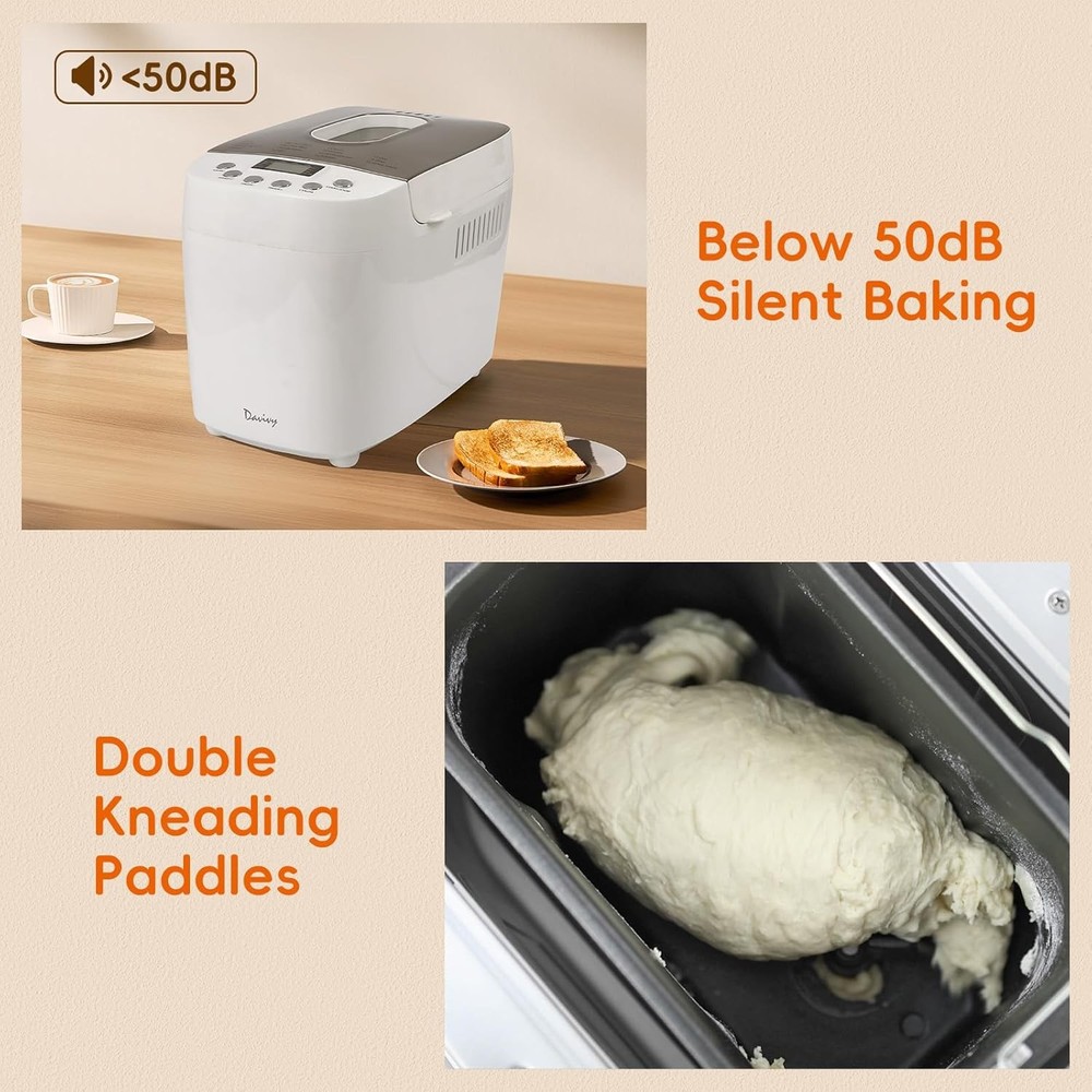 Davivy Bread Maker 3LB 15-in-1 Automatic Bread Machine w/ Silicone Baking Gloves