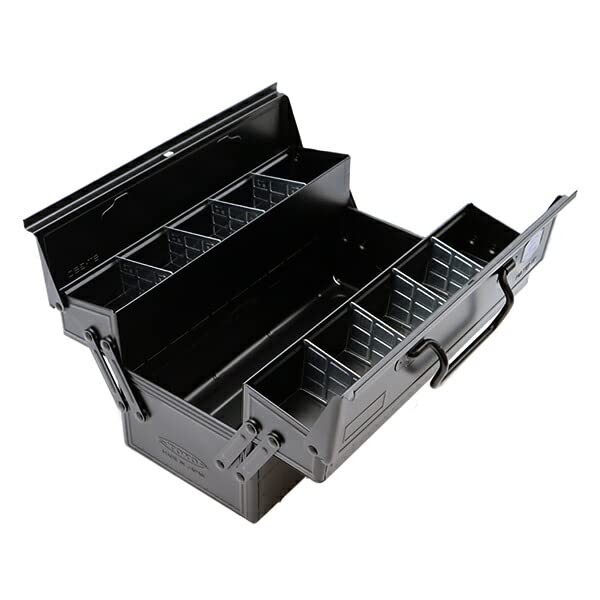 Black Portable Tool Box Durable Compact Storage with 8 Compartments and Dividers