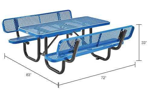 6' Rectangular Outdoor Expanded Metal Picnic Table With Backrests Blue