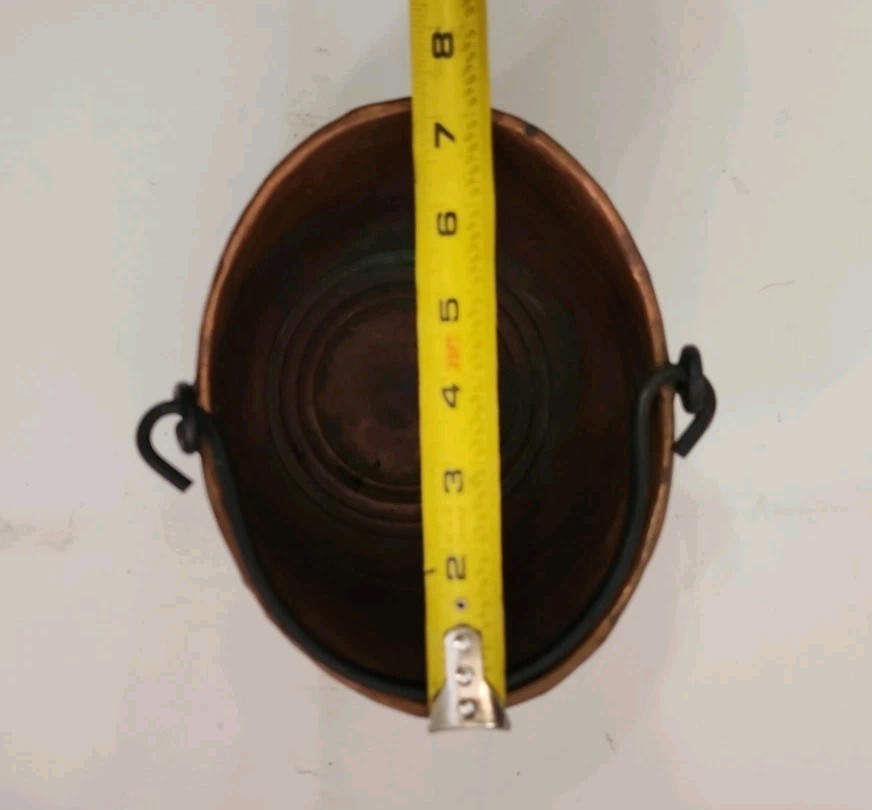 Hammered Copper Pot Hanging Cauldron Rustic Primitive Decor Black Iron Handle